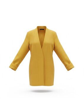 Shinesstar Womens Yellow Polyester Open Front Long Jacket Stylish Layer Size M